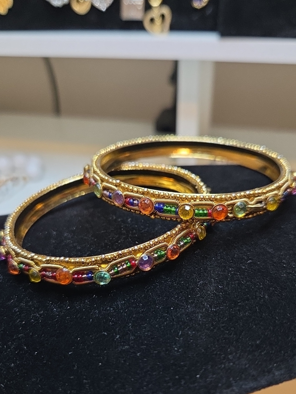 Gold-Tone Multicolor Gemstone Bangle Bracelets - Women Jewelry